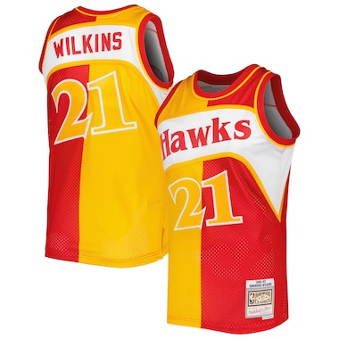 Maglia Mitchell & Ness Dominique Wilkins  Hardwood Classics Giallo/Rosso 1986/87 Split Swingman da uomo