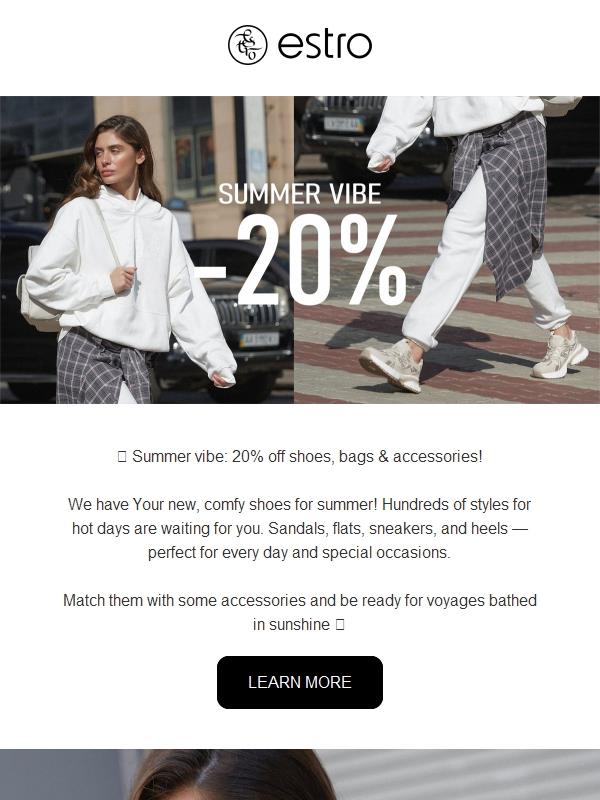 🌞 Summer vibe: 20% off shoes, bags & accessories!