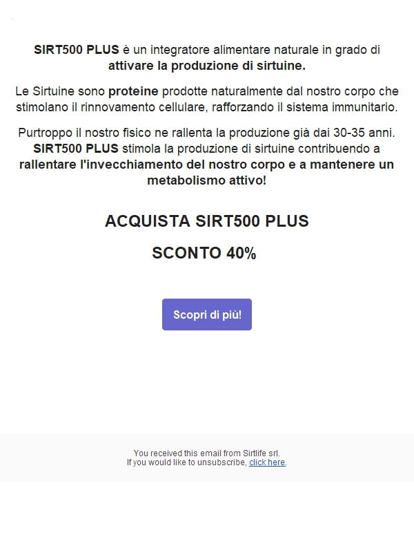 Torna in forma con l'integratore SIRT500 PLUS! Per te sconto 40%!