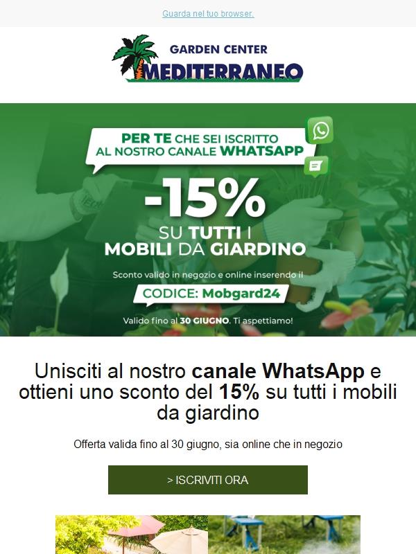 15% di sconto su tutti i mobili da giardino da giardino