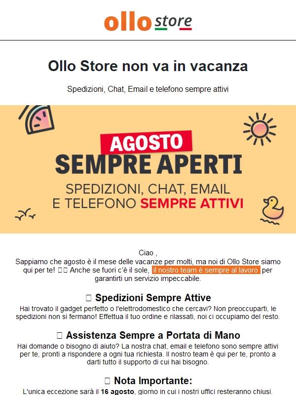 🌞 Ollo Store non va in Vacanza!