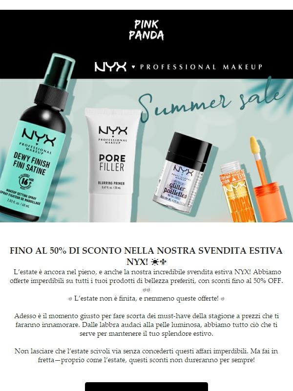 ☀️ L’estate continua: fino al 50% di sconto su NYX!