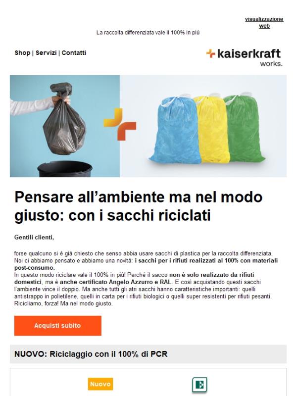 NOVITÀ: riciclare in sacchi riciclati al 100%