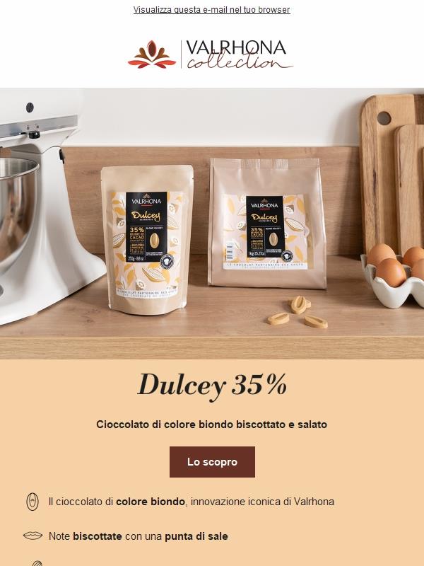 Dulcey 35%: cioccolato di colore biondo biscottato e salato