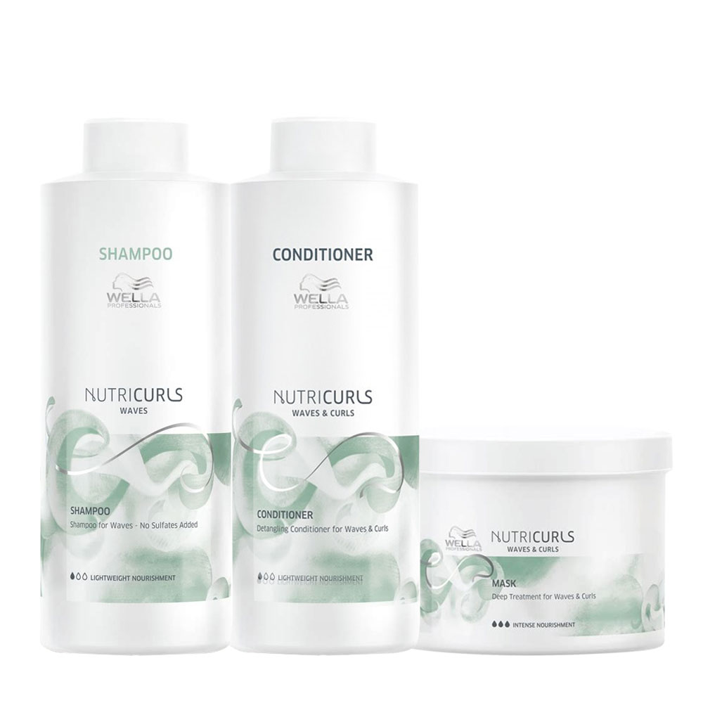 Image of Wella Nutricurls Waves Shampoo 1000ml Balsamo 1000ml Maschera 500ml