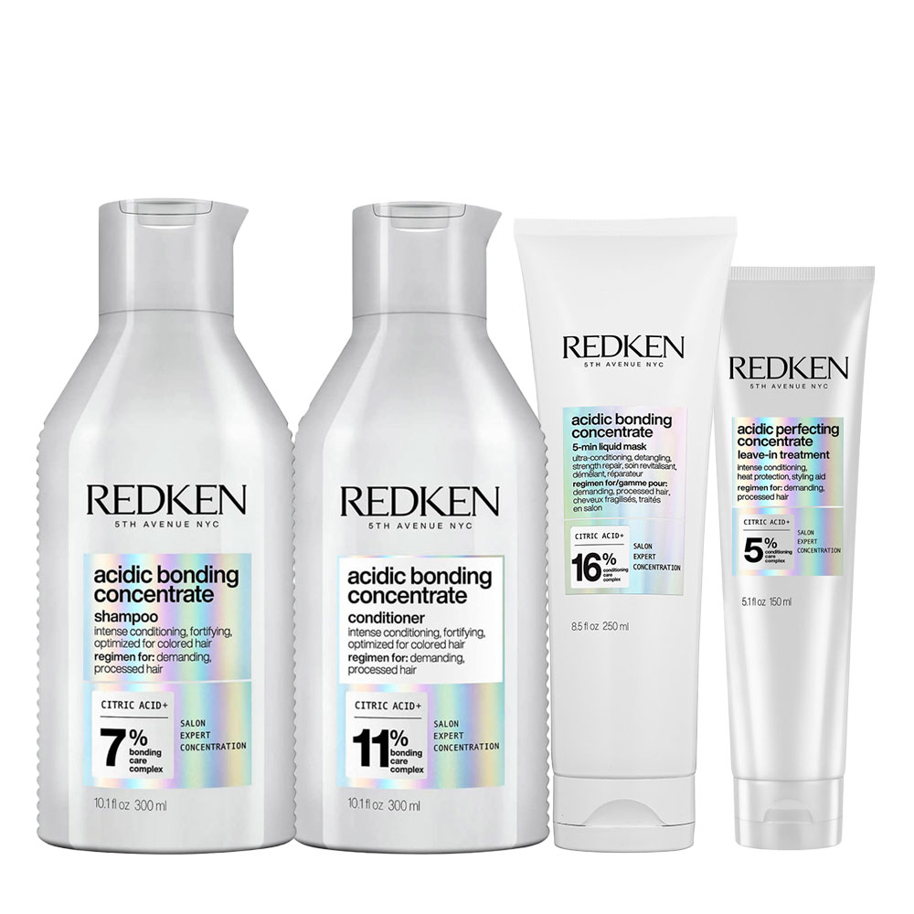 Image of Redken Acidic Bonding Concentrate Shampoo 300ml Conditioner 300ml 5-Min Liquid Mask 250ml Leave-in Treatment 150ml