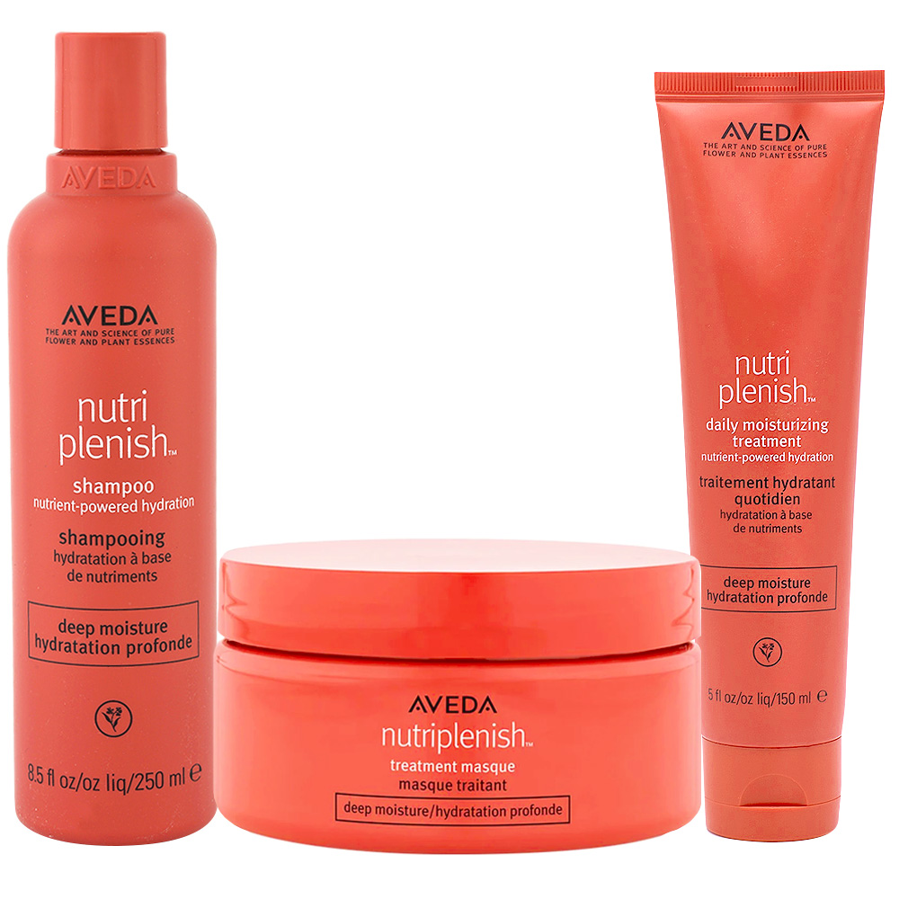 Image of Aveda Nutri Plenish Deep Moisture Shampoo 250ml Masque 200ml Treatment 150ml