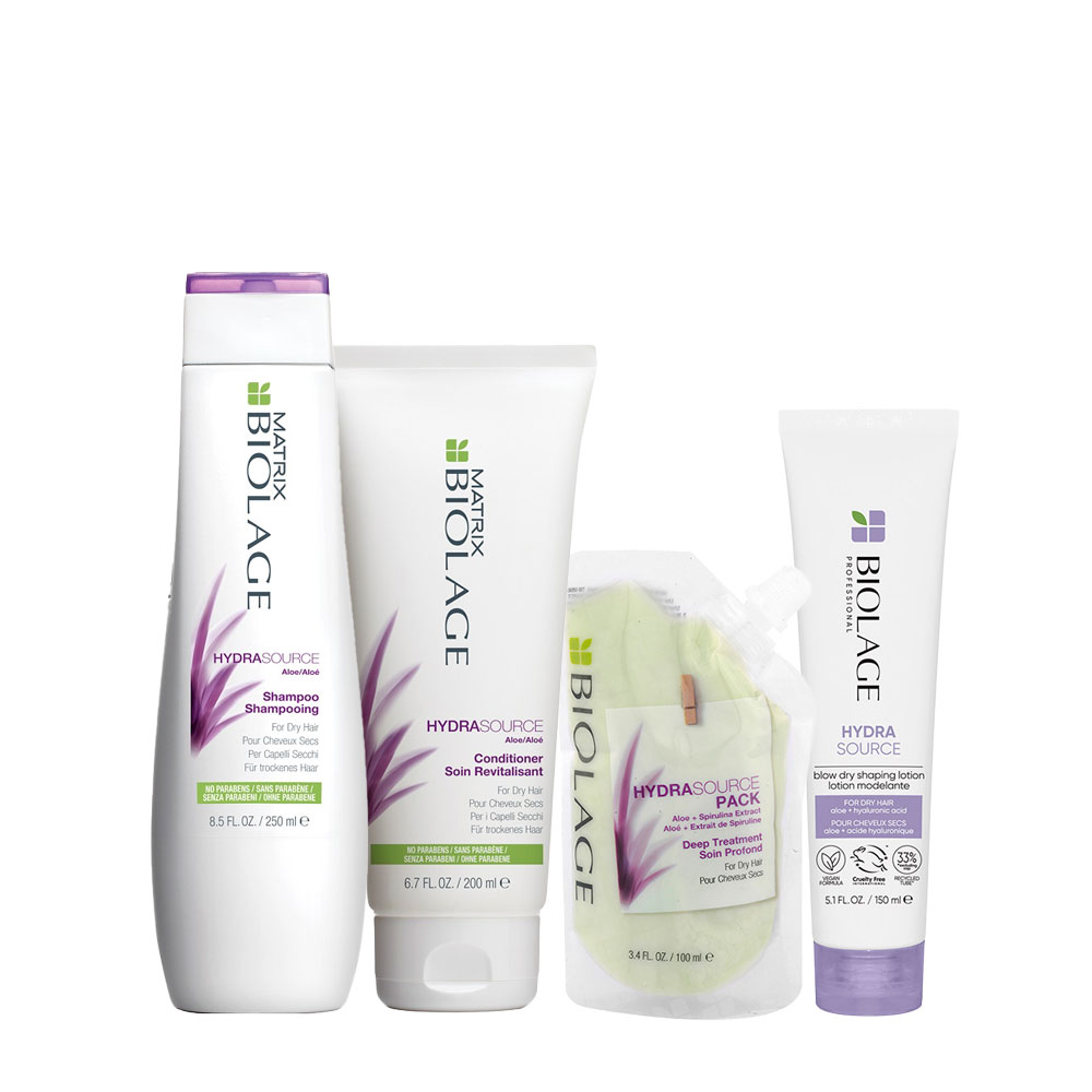 Image of Biolage Hydrasource Shampoo 250ml Conditioner 200ml Treatment 100ml Blowdry Shaping Lotion 150ml