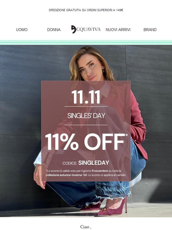 🎉 Single Day Super Sconto: 11% di Sconto sulla Nuova Collezione Acquaviva Store!