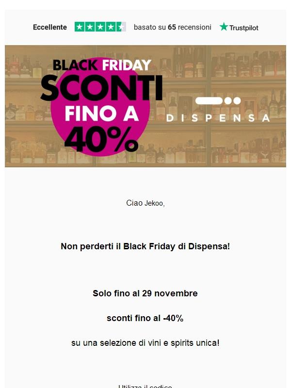 BLACK FRIDAY SU VINI E SPIRITS: fino al -38% + extra del 10%