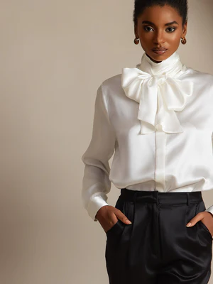 Image of 19 Momme Camicia Alla Moda In Seta Con Fiocco