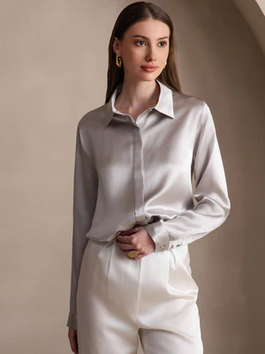 Image of 19 Momme Camicia Lunga In Seta Basic