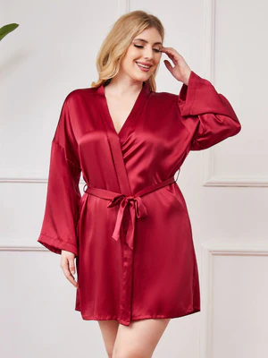 Image of Accappatoio Plus Size in Seta Pura Lucida per Donna