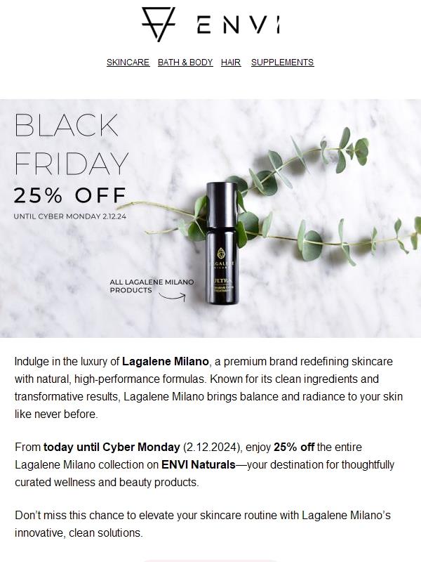 25% Off Lagalene Milano: Clean Luxury Beauty