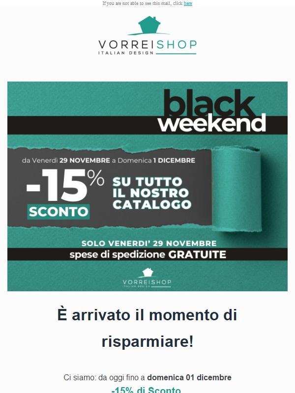 Black Weekend💥 -15% di sconto su TUTTO il nostro catalogo!