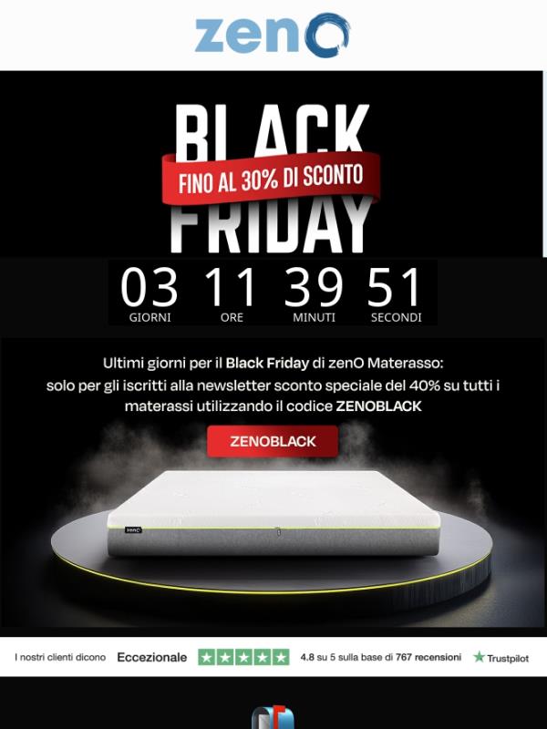 ⚫️ Ultimi giorni per il Black Friday di zenO materasso: fino al 40% di sconto