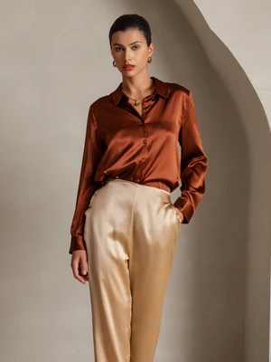 Image of 19Momme Camicia Basic in Seta Unita con Colletto Militare