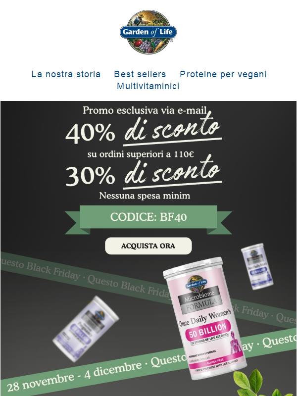 40% di sconto su tutto il sito a partire da un ordine di 110 euro