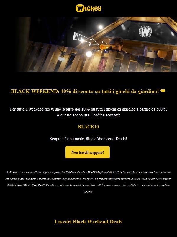 BLACK WEEKEND: 10% di sconto su tutti i giochi da giardino! ❤