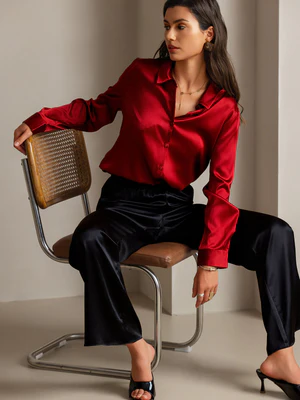 Image of 19Momme Camicia Basic in Seta Unita con Colletto Militare