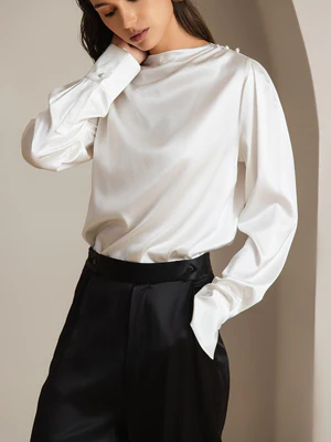 Image of 19 Momme Camicia Casual in Seta a Maniche Lunghe