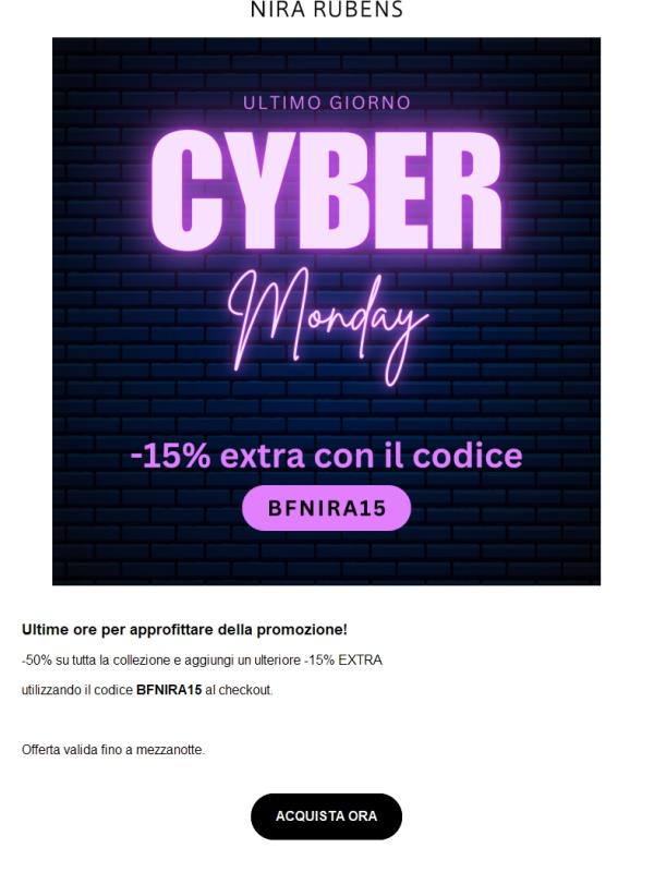 CYBER MONDAY 💜 ultimo giorno: -15% extra