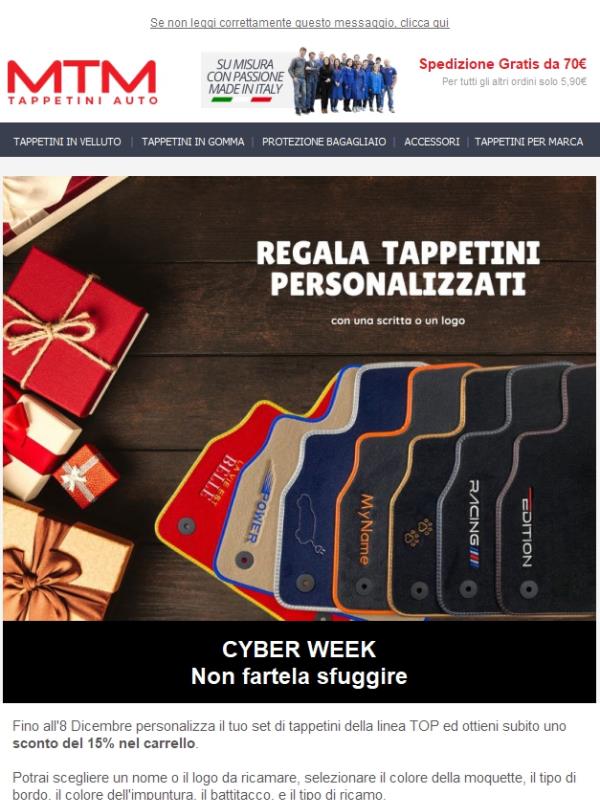 😱CYBER WEEK: 15% di sconto su tutti i Tappetini TOP