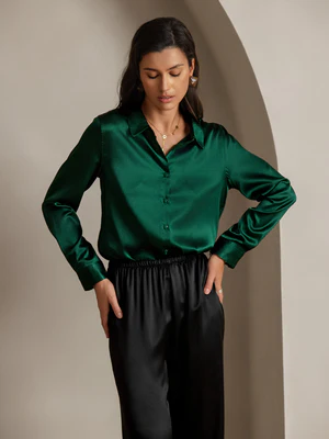 Image of 19Momme Camicia Basic in Seta Unita con Colletto Militare