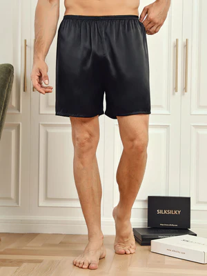 Image of Pantaloncini da salotto da uomo in pura seta tinta unita