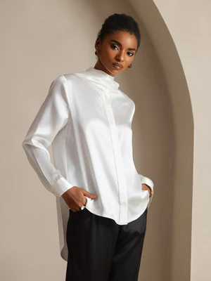 Image of 19 Momme Camicia Alla Moda In Seta Con Fiocco