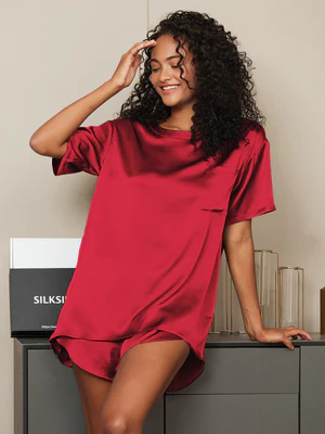 Image of Set Pigiama Corto In Seta Oversize Per Donna