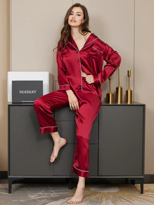 Image of Legatura Trim classico pigiama di seta pura Set