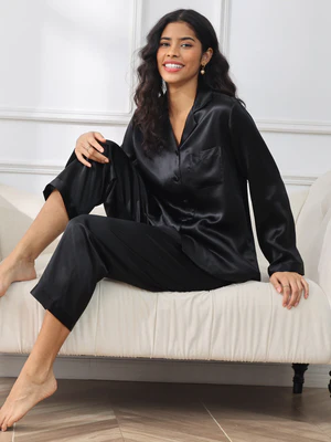 Image of Seta pura Button Up Pigiami da donna