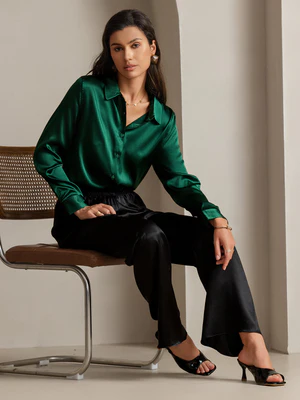 Image of 19Momme Camicia Basic in Seta Unita con Colletto Militare