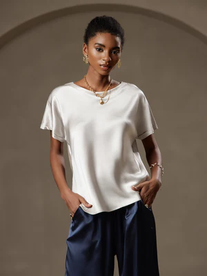 Image of 19Momme T-shirt a maniche corte casual in seta classica