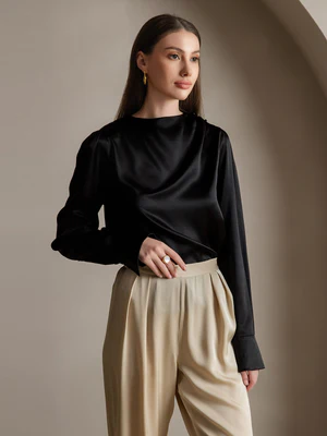 Image of 19 Momme Camicia Casual in Seta a Maniche Lunghe
