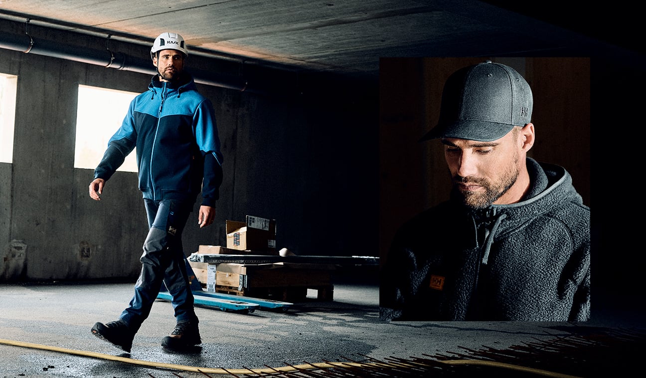 Man wearing Helly Hansen workwear gear on construction site