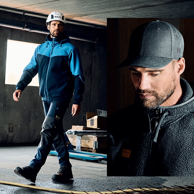 Man wearing Helly Hansen workwear gear on construction site