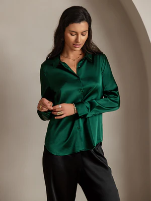 Image of 19Momme Camicia Basic in Seta Unita con Colletto Militare