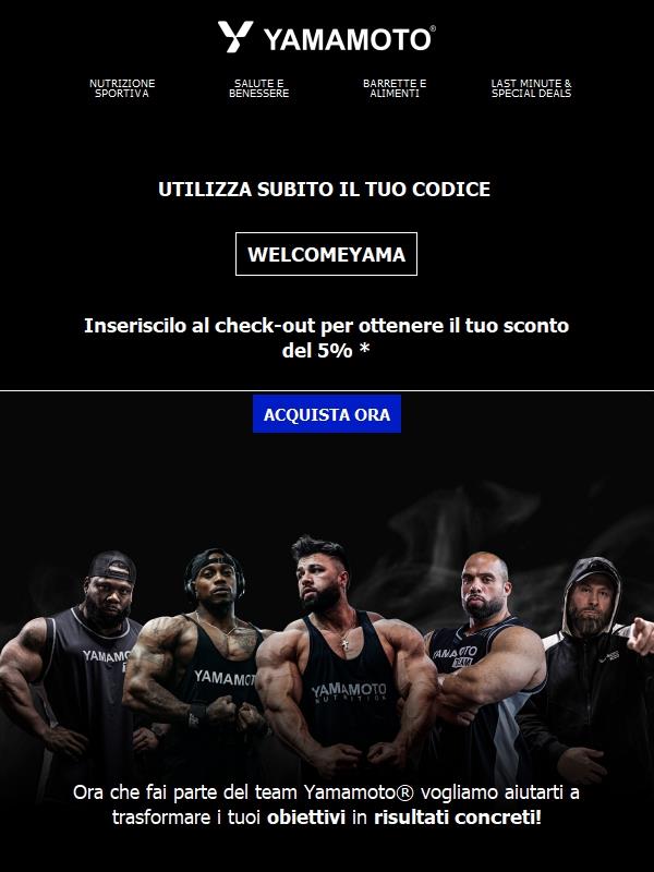 Il tuo codice sconto WELCOMEYAMA è disponibile ancora per poco! Ricordati di utilizzarlo⚡