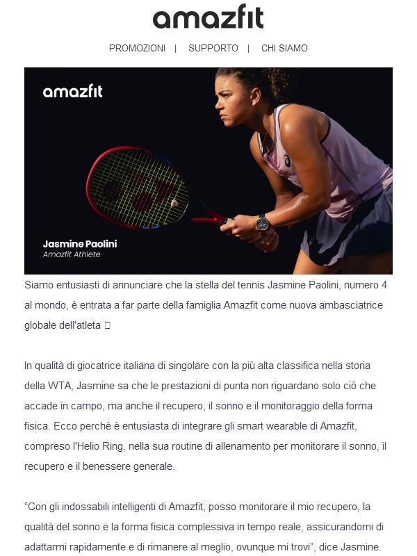 Amazfit dà il benvenuto alla stella del tennis Jasmine Paolini 🎾
