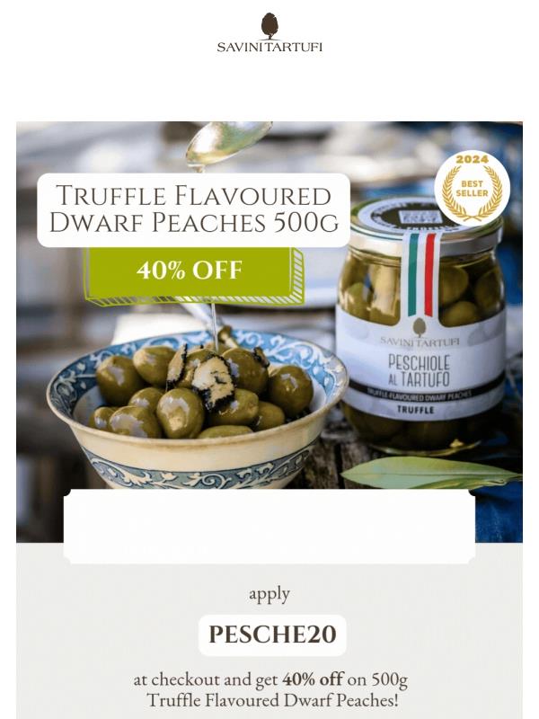 -40% 🍑 Stock up on Peschiole - Truffle flavoured dwarf peaches!
