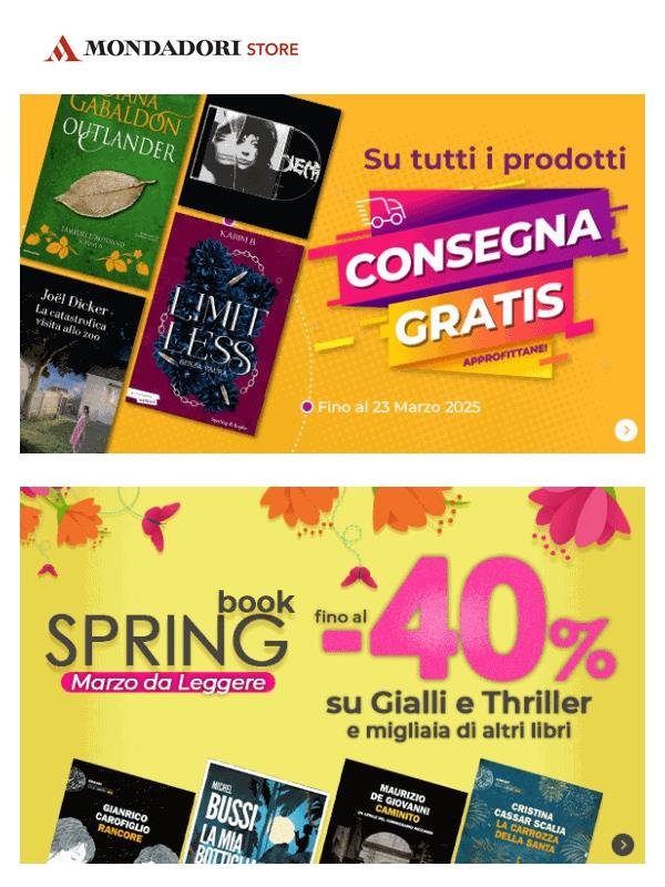 Consegna gratis e -40% su gialli e thriller