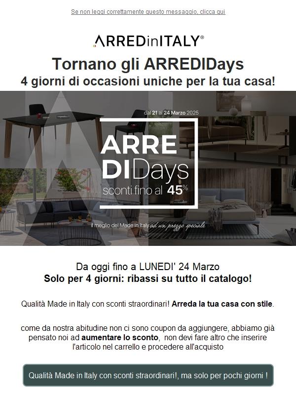 ARREDIDays: occasioni esclusive per arredare con stile!