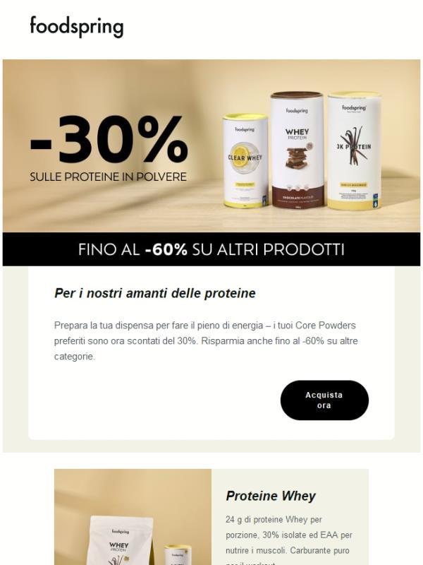 Amanti delle proteine: -30% sulle proteine in polvere