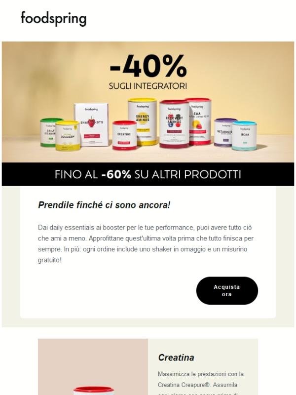 -40% su TUTTI gli integratori