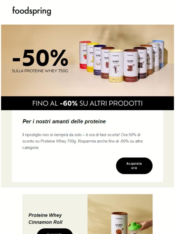 -50% sulla Proteine Whey 750g