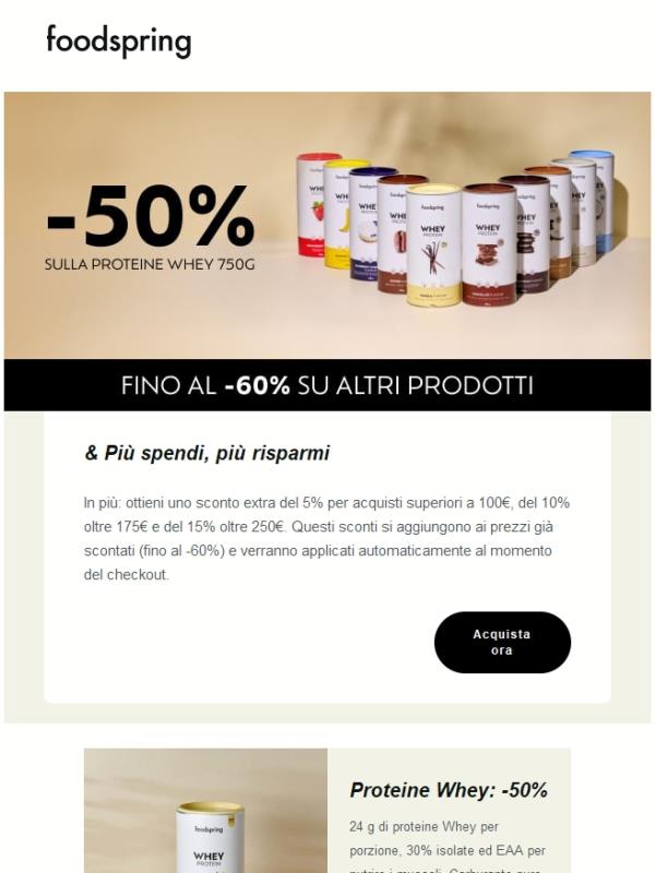 -50% sulla Proteine Whey 750g