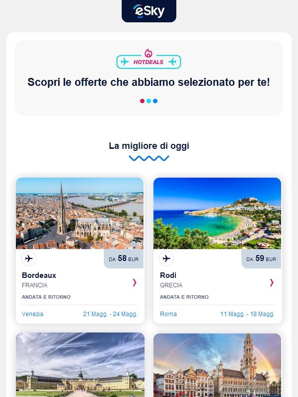Il meglio di oggi: Bordeaux da 58 EUR, Rodi da 59 EUR e altro ancora!