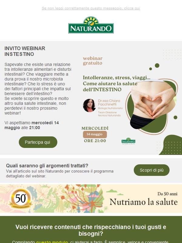 INVITO AL WEBINAR Intolleranze, stress, viaggi...  Come aiutare la salute dell'INSTESTINO